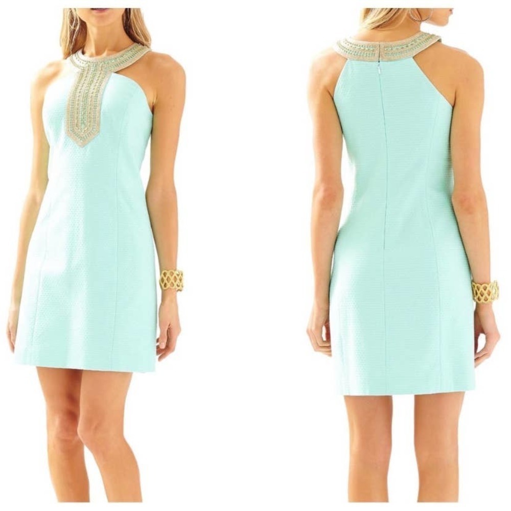Lilly Pulitzer Mint Green Beaded Halter Mini Dress